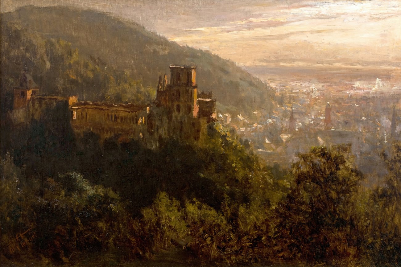 Blick auf Heidelberg mit dem Schloss im Abendlicht (View of Heidelberg with the Castle in the Evening Light)