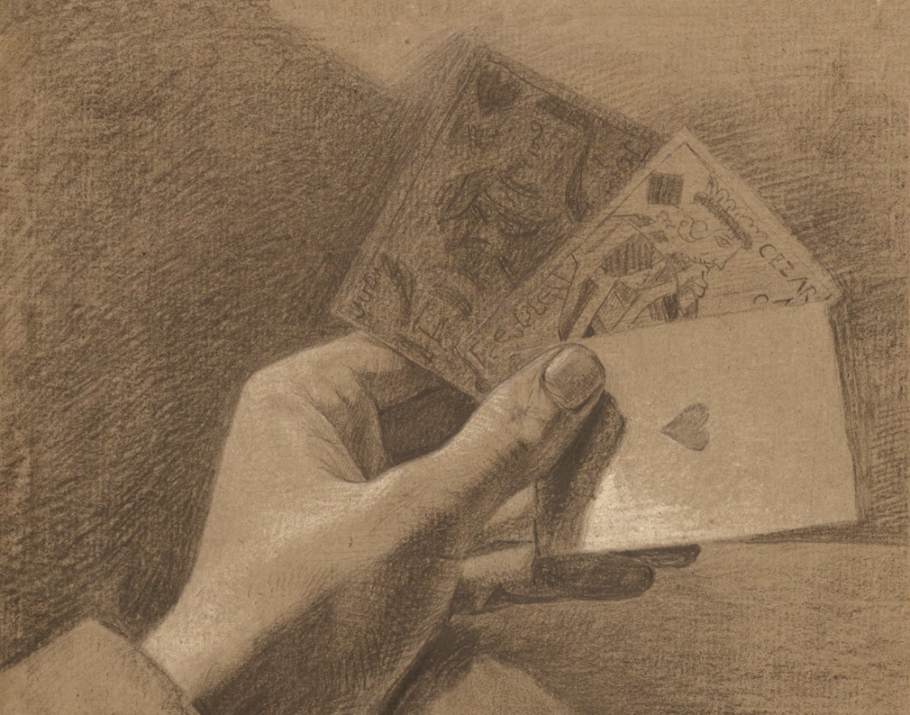 Hand met drie speelkaarten (Hand with Three Playing Cards)