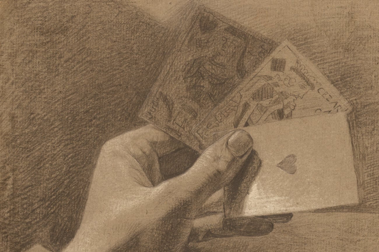 Hand met drie speelkaarten (Hand with Three Playing Cards)