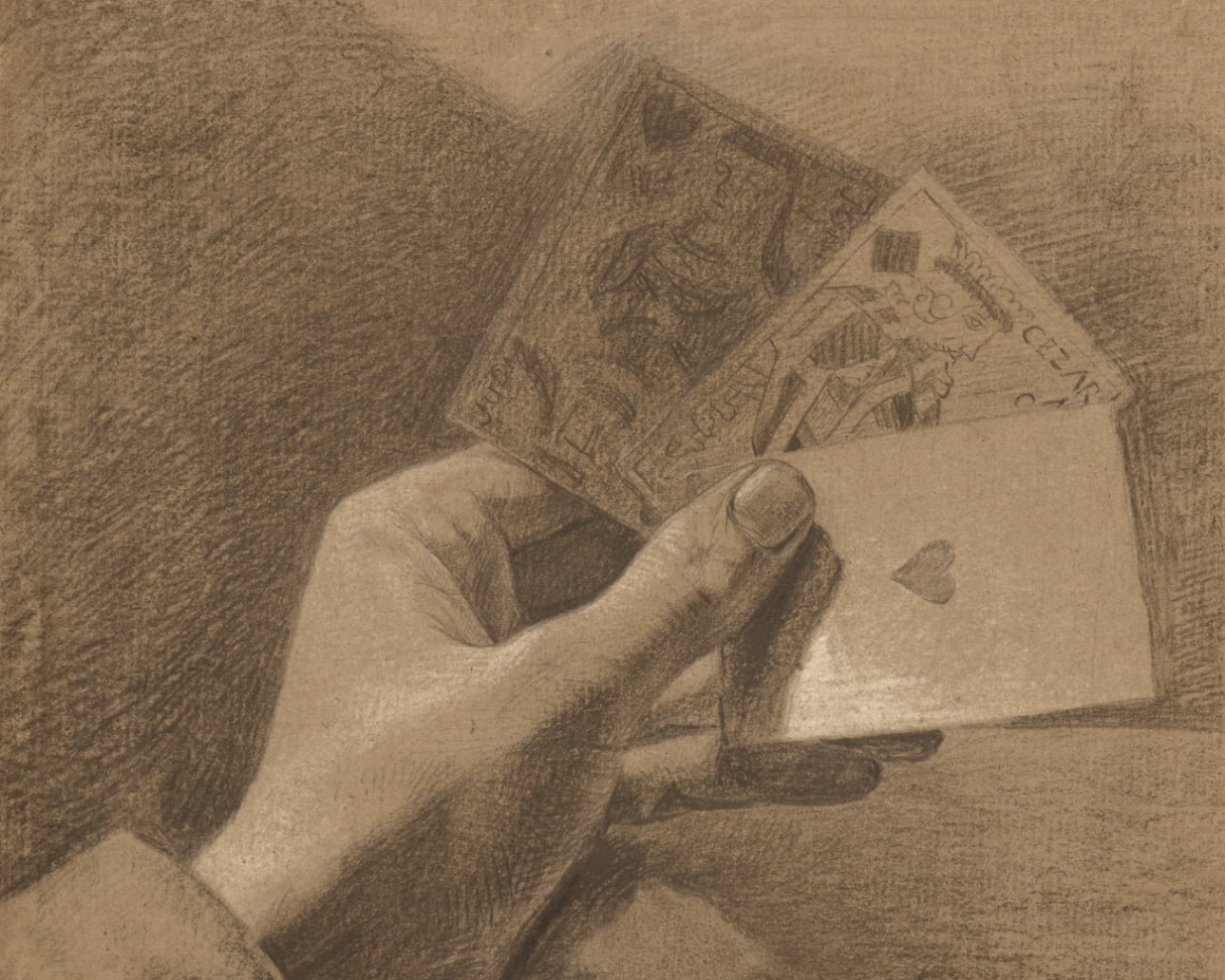 Hand met drie speelkaarten (Hand with Three Playing Cards)