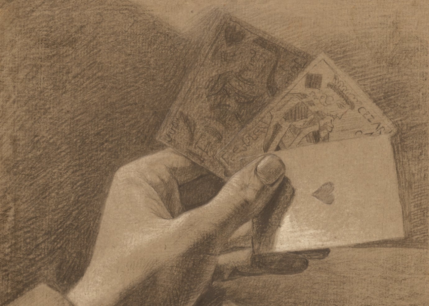 Hand met drie speelkaarten (Hand with Three Playing Cards)