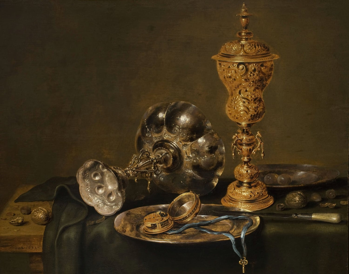 Still Life with Metal Vessels and a Watch on a Table