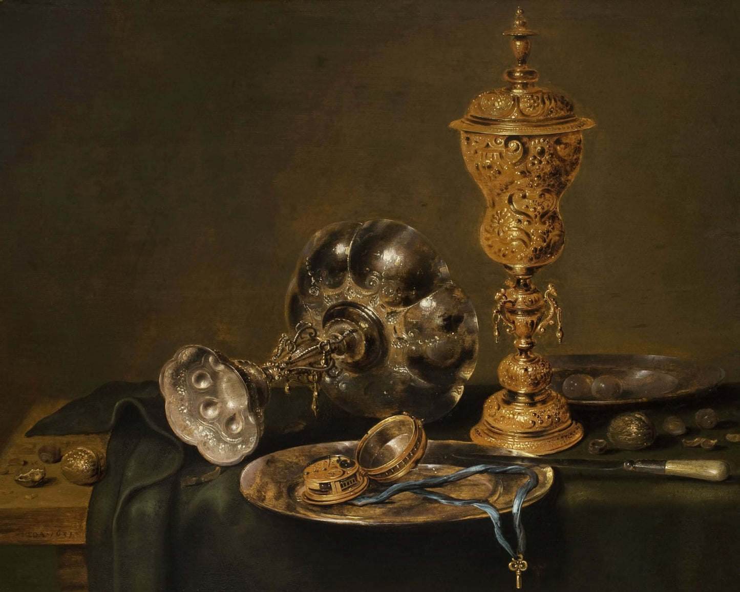 Still Life with Metal Vessels and a Watch on a Table