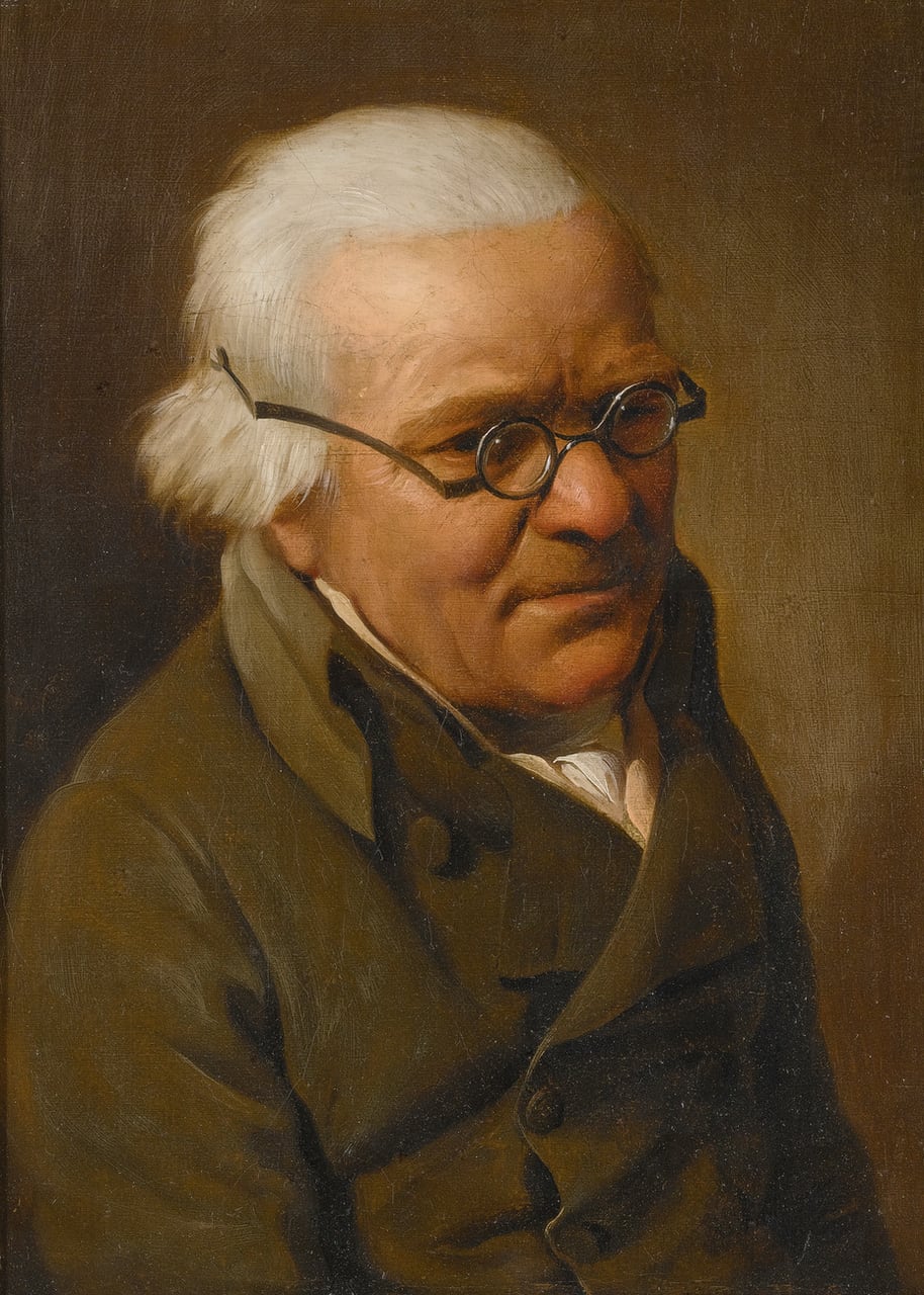 Portrait Of A White-Haired Man, Half Length, Wearing Glasses
