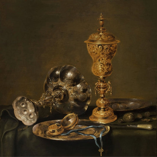 Still Life with Metal Vessels and a Watch on a Table